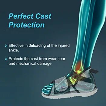 Picture of Cast Shoe Rocker sole is light weight, improves balance and helps in early ambulation. Provides protection to cast and enhance ease of walking. Hookloop closure system ensure good grip, flexibility in sizing. Prevents soiling and mechanical damage Multicolor