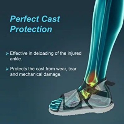 Picture of Cast Shoe Rocker sole is light weight, improves balance and helps in early ambulation. Provides protection to cast and enhance ease of walking. Hookloop closure system ensure good grip, flexibility in sizing. Prevents soiling and mechanical damage Multicolor
