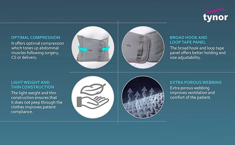 Picture of Abdominal Support Tynor Abdominal support?is a compression belt to support the abdomen and compress the abdominal muscles. Its used as a post operative aid, by mothers after delivery and for waist line reduction Multicolor