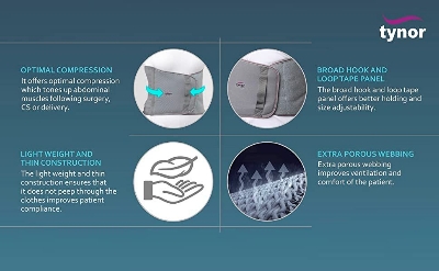 Picture of Abdominal Support Tynor Abdominal support?is a compression belt to support the abdomen and compress the abdominal muscles. Its used as a post operative aid, by mothers after delivery and for waist line reduction Multicolor