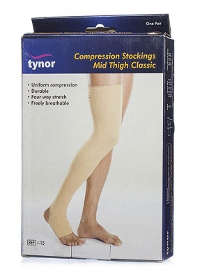 Picture of Tynor Compression stockings -Thigh Lenght Open Toe,With presser garmanc Adjustable Grey