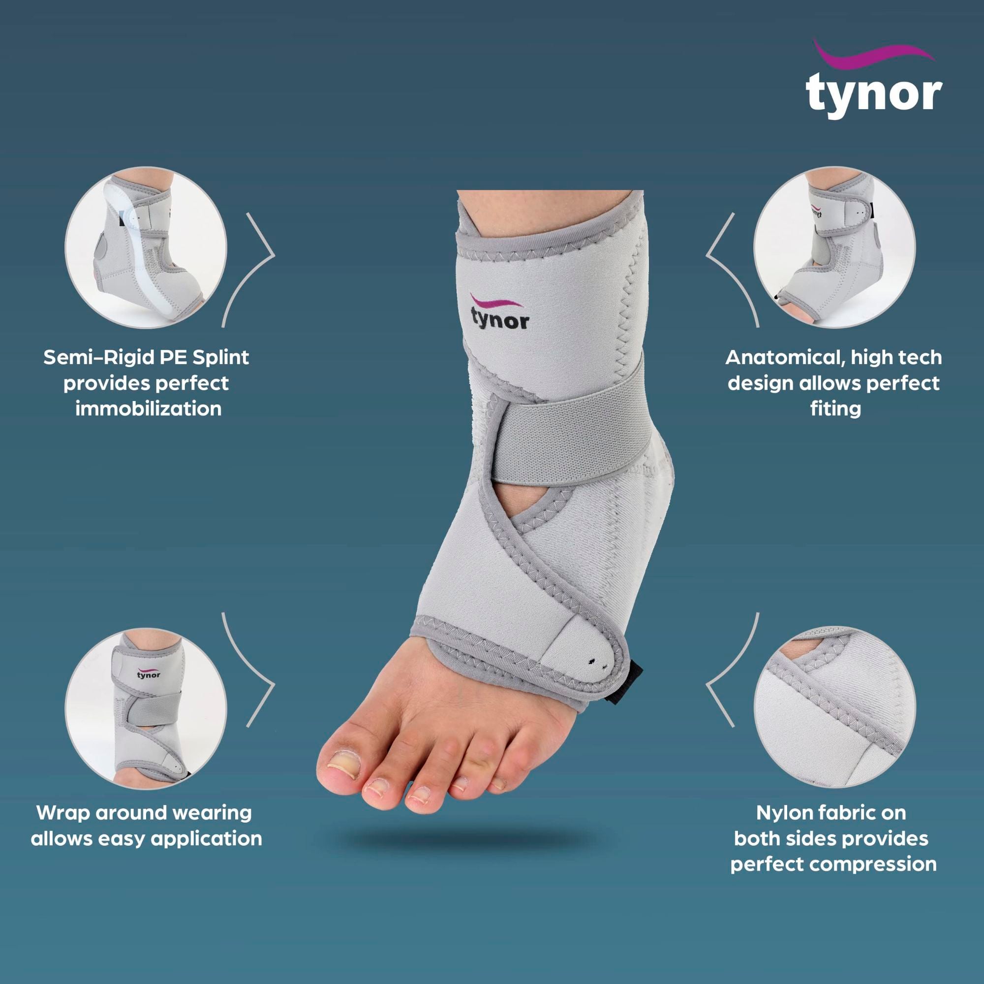 Picture of Tynor Ankle wrap support (neoprene) Grey