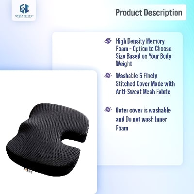 Picture of United Medicare Orthopedic Memory Foam Coccyx Seat Cushion for Tailbone Pain Relief – For Office/Home Chair Black