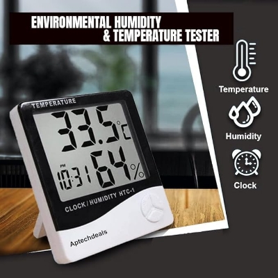 Picture of HTC-1 Room Thermometer with Humidity Incubator Meter and Accurate Temperature Indicator Wall Mounting LCD Digital Clock Monitor for Indoor/Outdoor (White)