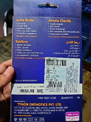 Picture of Tynor Ankle Binder (Dual grip, Closed heel, Anatomic shape, Four way stretch fabric, controlled compression) Grey