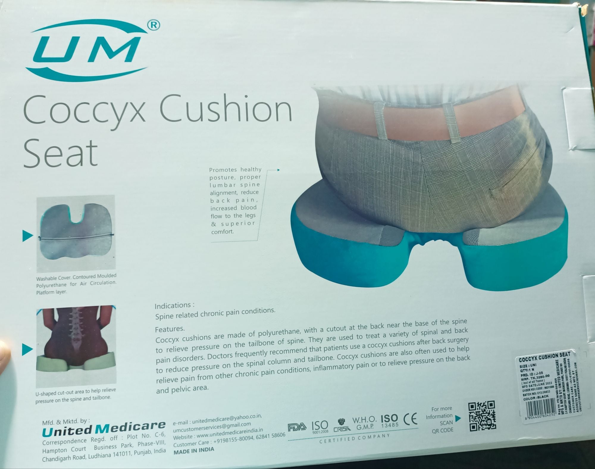 Picture of UM Coccxy Injury Support Cushion Black