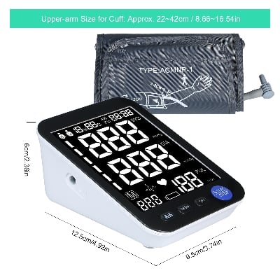 Picture of BSMI Blood Pressure Monitor Upper Arm Automatic Tonometer Digital BP Machine Heart Rate Pulse Monitor with Large Cuff for Medical Multicolor