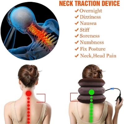 Picture of Neckline Pillow Pneumatic Air Bag 3 Tier Inflatable for Cervical Spine Neck Rest Support Massagers Pillow Neck Pillow for Back Pain, Sleeping Travel, Car seat Grey