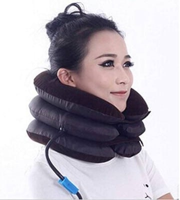 Picture of Neckline Pillow Pneumatic Air Bag 3 Tier Inflatable for Cervical Spine Neck Rest Support Massagers Pillow Neck Pillow for Back Pain, Sleeping Travel, Car seat Grey