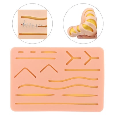 Picture of Reusable Surgical Medical Practice Traumatic Simulation Wounds Training Teaching Model Suture Kit Pad Silicone Fake Skin Suture Beige