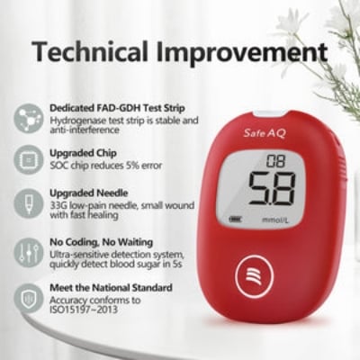 Picture of Safe AQ Smart 25 Blood Glucose Test Strips with Lancets Needles of for Diabetic Blood Sugar Detection Glucometer Red