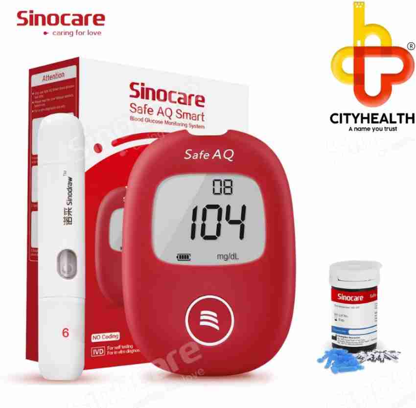 Picture of Safe AQ Smart 25 Blood Glucose Test Strips with Lancets Needles of for Diabetic Blood Sugar Detection Glucometer Red