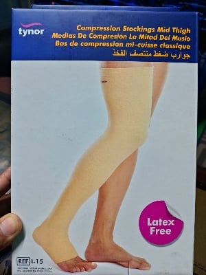 Picture of Tynor Compression stockings -Thigh Lenght Open Toe - Asset Pharmacy Grey