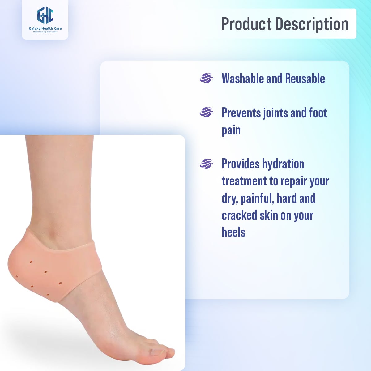 Picture of Silicone Gel Heel Foot Protector,Plantar Fasciitis Foot Arch Support Ankle Pain Relief Socks-2 PCS(1 PAIRS) Light Ash