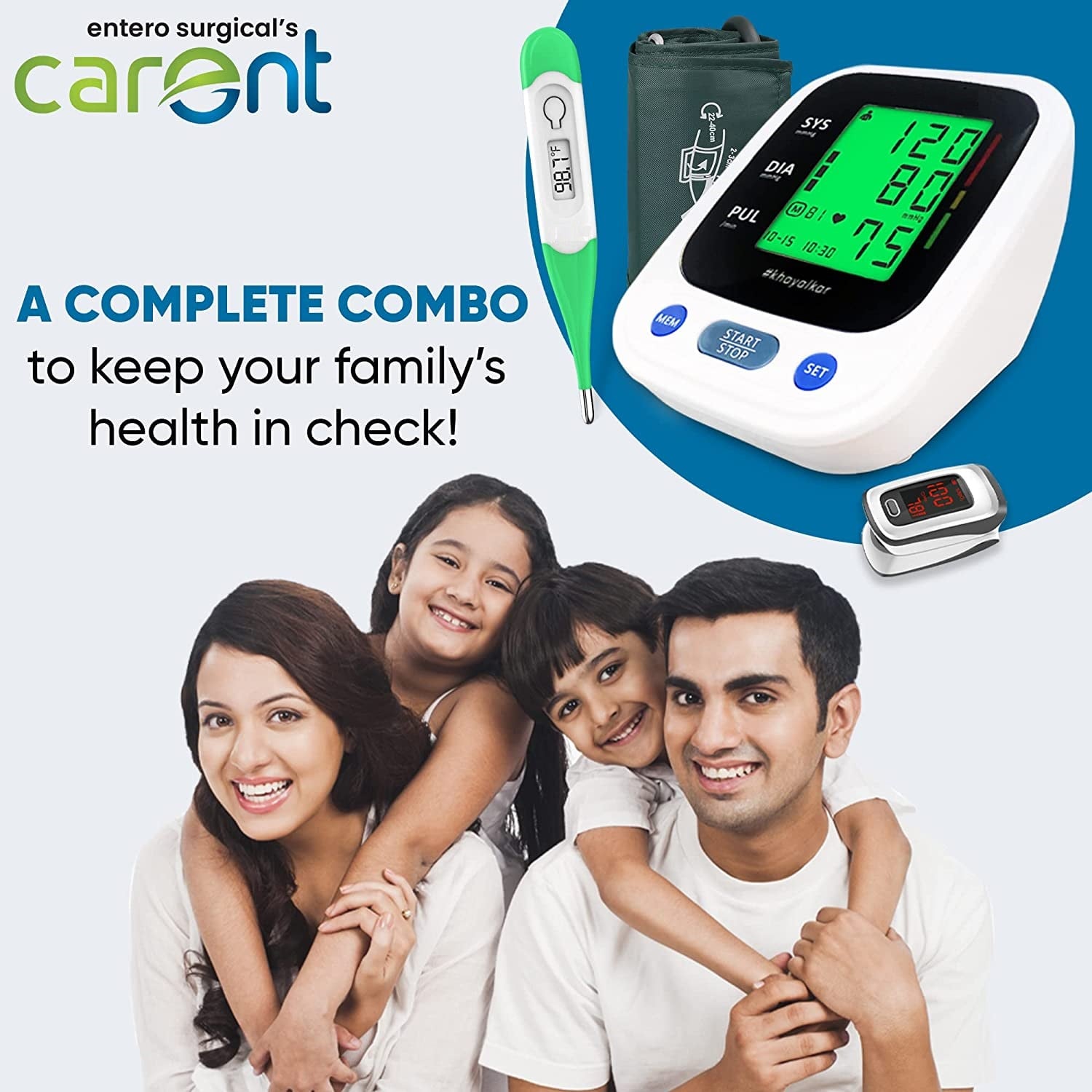 Picture of GALAXY Essential Health-check Kit | Digital BP Checking Machine, Digital Thermometer & Digital Pulse Oxmeter, Combo of 3 Light Ash