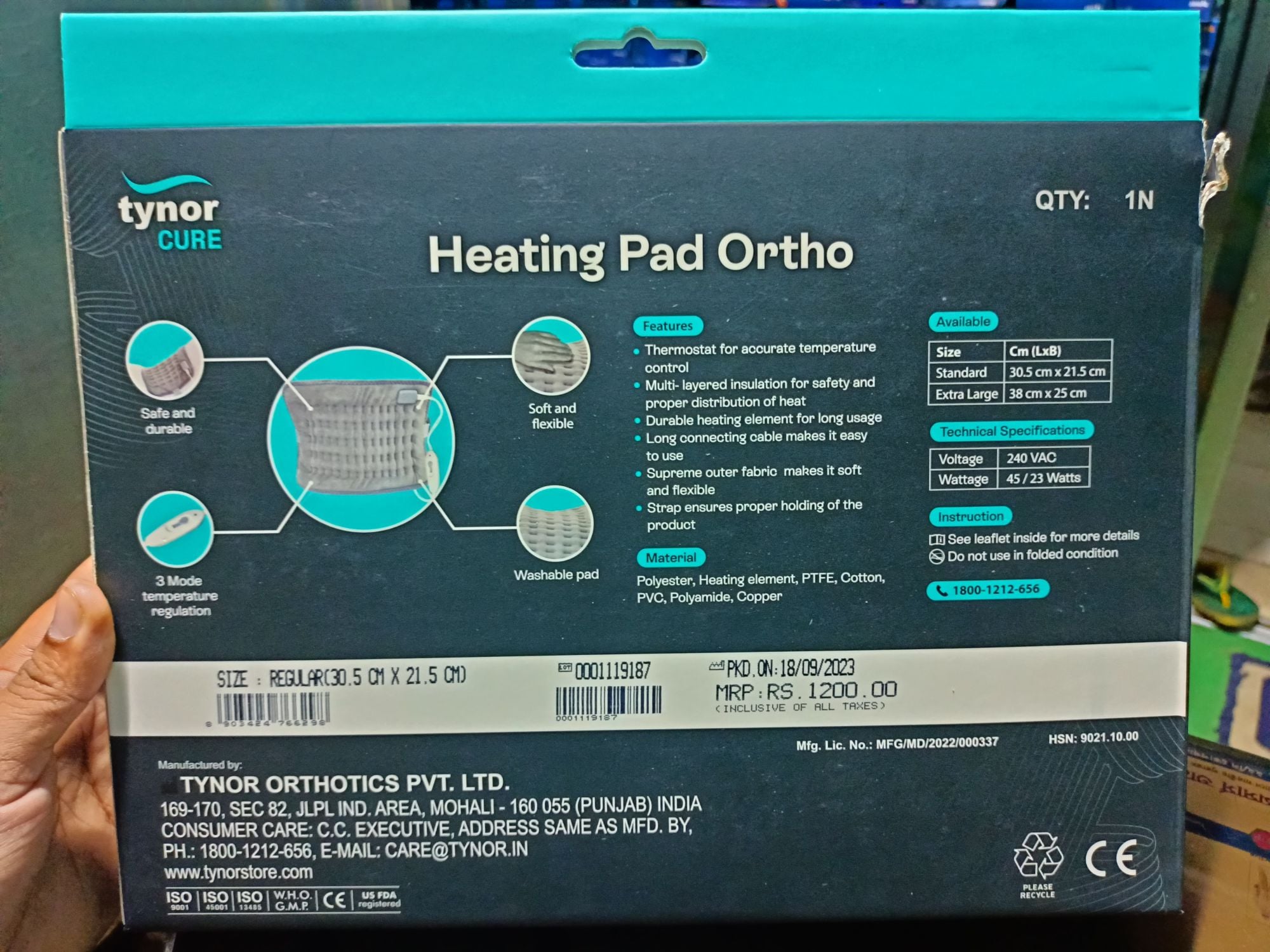 Picture of Tynor Orthopedic Heating pad,(with Adjustable pain relief pad) Regular size Grey