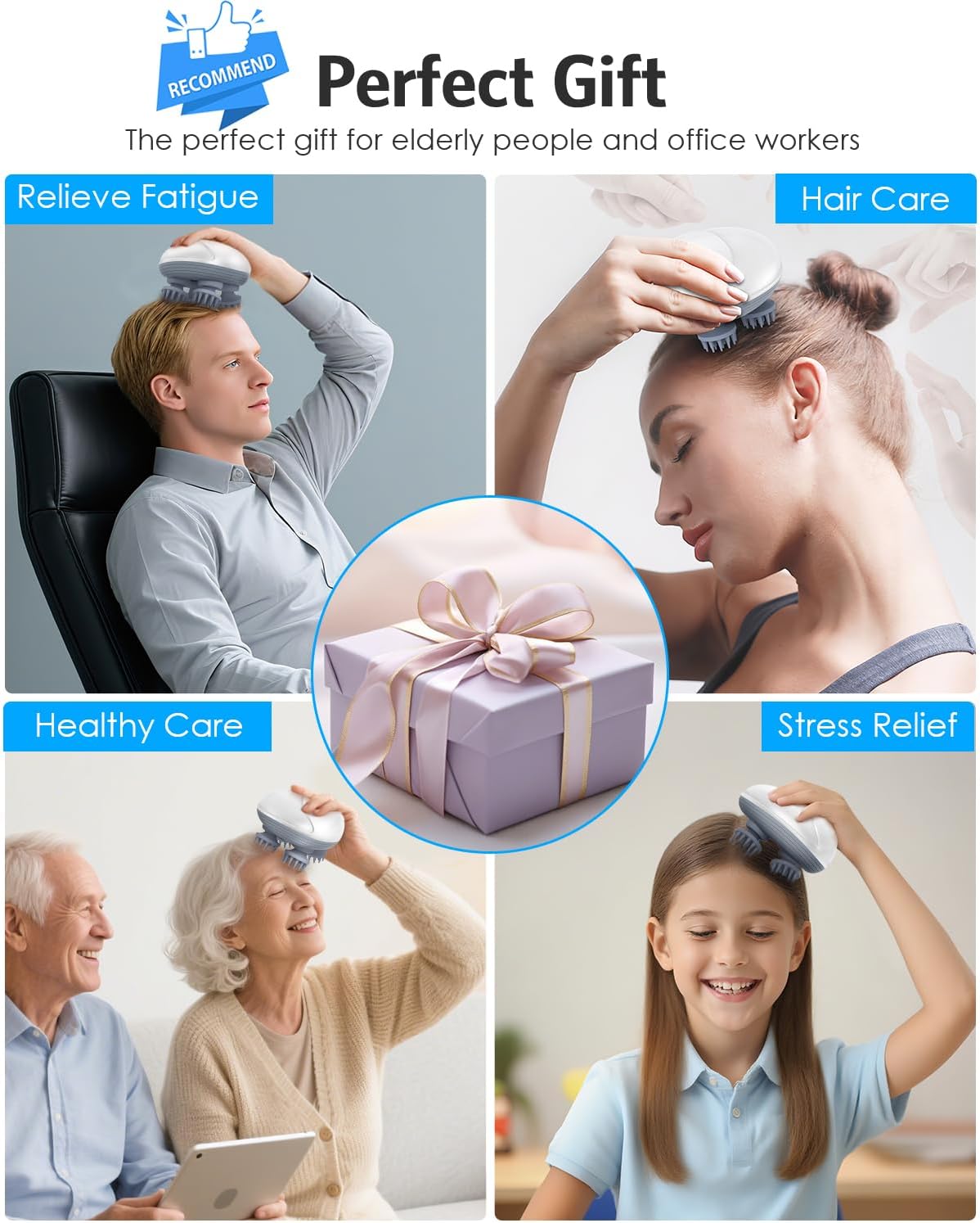 Picture of Upgraded Electric Scalp Massager, Portable Head Massager with Kneading 96 Massage Nodes, Handheld Head Scratcher Massager for Stress Relax and Pain Relief - Ideal Christmas Gifts for Women and Men Multicolor