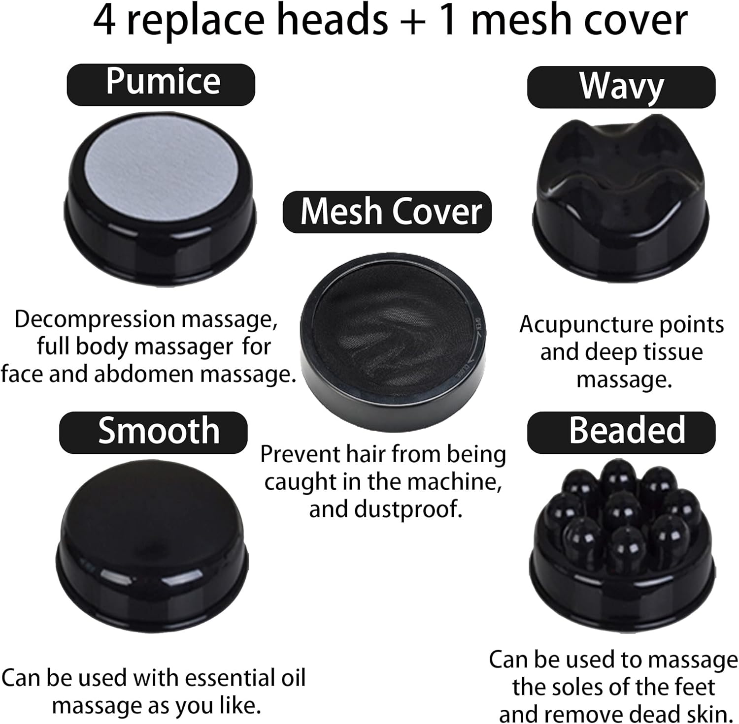 Picture of Handheld Electric Body Massager for Back & Foot – 4 Interchangeable Wand Heads, Full Body Massage Machine for Men & Women Black