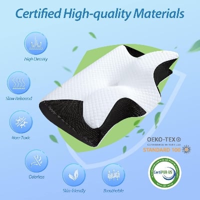 Picture of HOMCA Memory Foam Cervical Pillow – 2 in 1 Ergonomic Orthopedic Neck Support Contour Pillow for Neck Pain Relief  Side, Back & Stomach Sleepers Multicolor