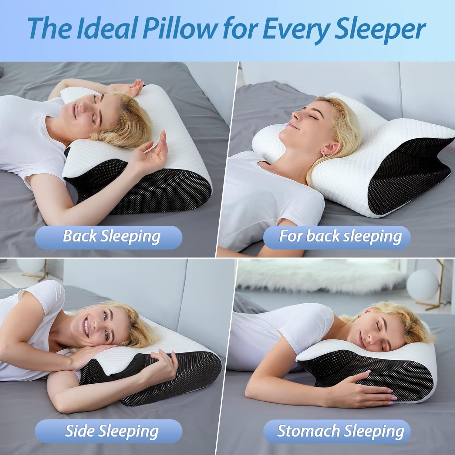 Picture of HOMCA Memory Foam Cervical Pillow – 2 in 1 Ergonomic Orthopedic Neck Support Contour Pillow for Neck Pain Relief  Side, Back & Stomach Sleepers Multicolor