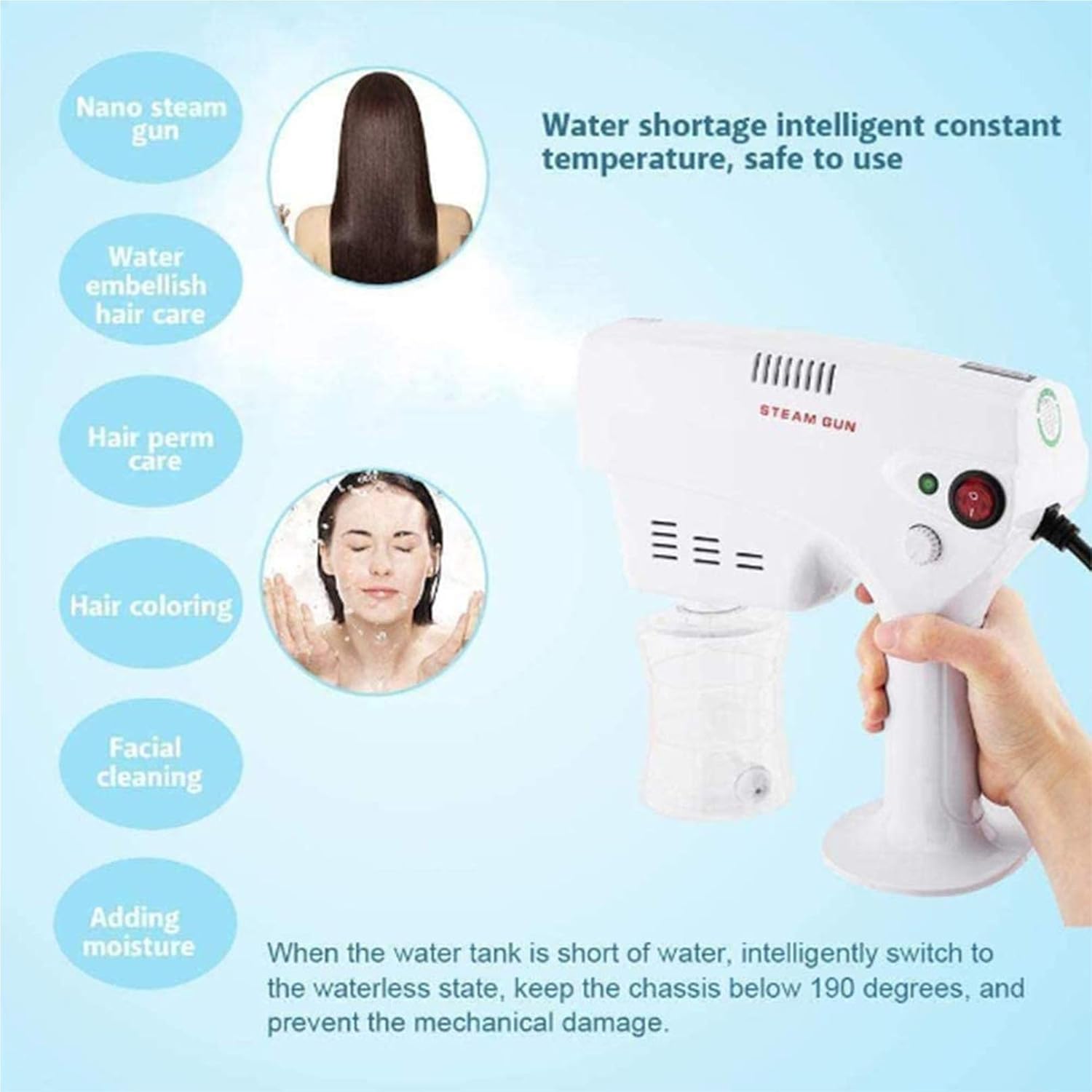 Picture of Portable Nano Steam Gun Hair Care Hydration Sprayer Hot Dyeing Care Blue Micro Mist Machine Spray Gun Hair Steamer Trigger Multicolor