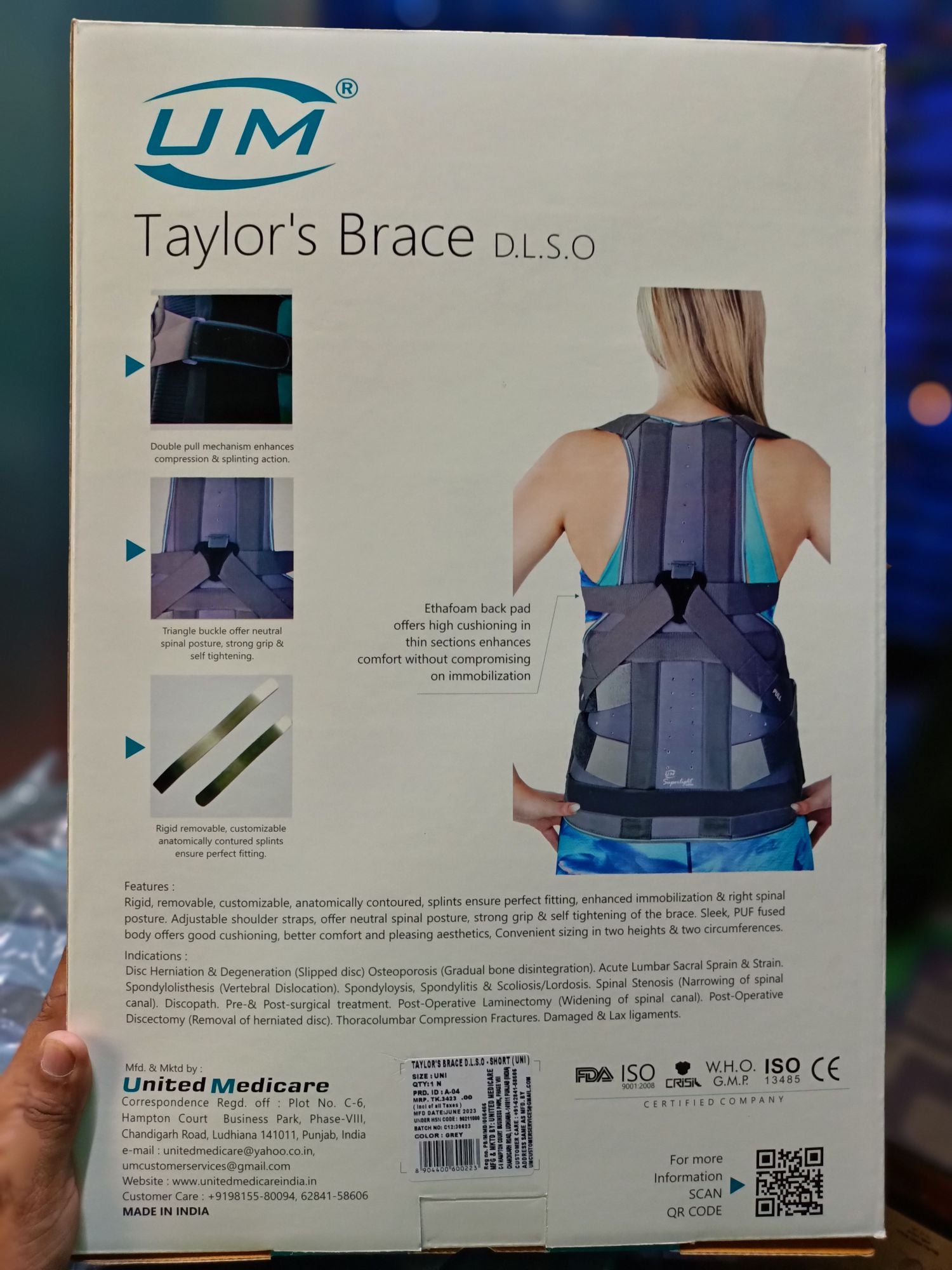 Picture of United Medicare UM Taylor brace,(with back pain Lumbar corset pain & posture adjustable support ) Grey