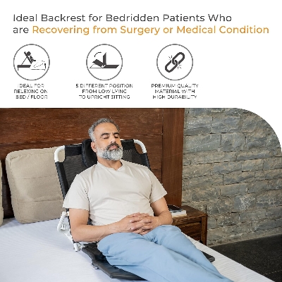 Picture of Adjustable Hospital Back Rest for Use on Bed, Back Support for Patient at Home, Multifunction, Large Size, 5 Changeable Recline Angles, Foldable & Portable (Pack of 1) Light Ash