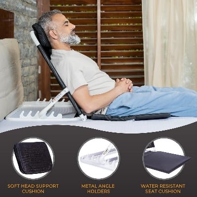 Picture of Adjustable Hospital Back Rest for Use on Bed, Back Support for Patient at Home, Multifunction, Large Size, 5 Changeable Recline Angles, Foldable & Portable (Pack of 1) Light Ash