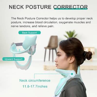 Picture of Adjustable Neck Brace, Cervical Collar Traction Device for Necks Pain and Support, Neck Stretcher Protector Forward Head Posture Corrector for Women and Men Cervical Spine Pressure Relief Green