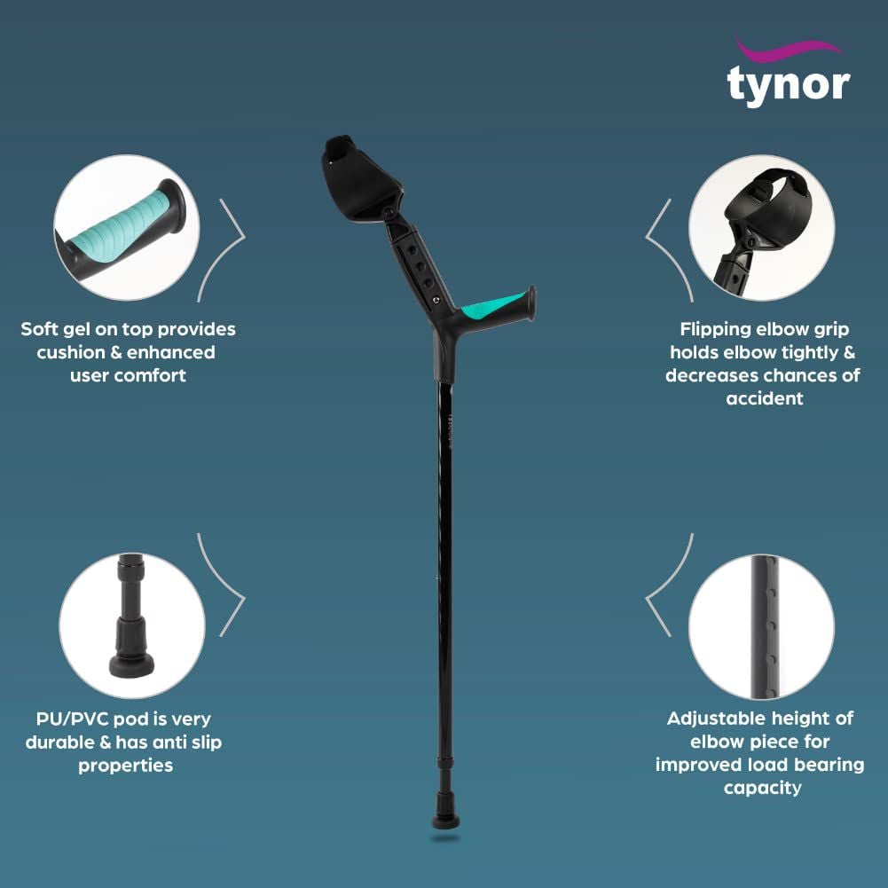 Picture of Elbow Crutch Tynor Modern and anatomically design of elbow piece provides perfect support while walking,Customized sizing of elbow and leg piece improves weight bearing & user confidence,Soft handle improves cushioning and reduces hand fatigue. Multicolor