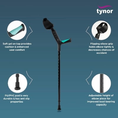 Picture of Elbow Crutch Tynor Modern and anatomically design of elbow piece provides perfect support while walking,Customized sizing of elbow and leg piece improves weight bearing & user confidence,Soft handle improves cushioning and reduces hand fatigue. Multicolor