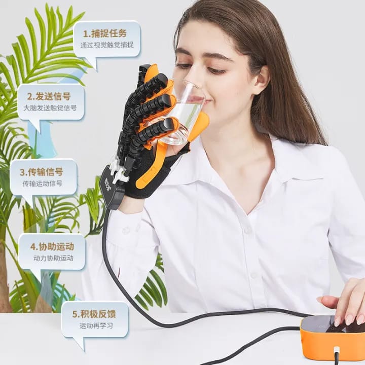 Picture of Finger and hand function rehabilitation trainer robots rehab gloves recovery exercise equipment for cerebral palsy arthritis stroke hemiplegia patient (S, Left Hand) Multicolor