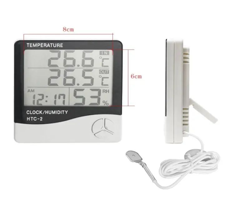 Picture of HTC-2 Digital Indoor/Outdoor Thermo-hygrometer Temperature Humidity Meter with Time/Clock Home & Industrial Room Temperature Multicolor