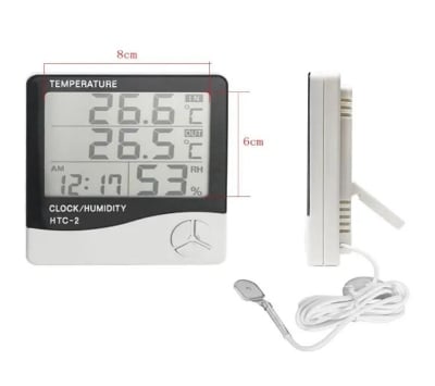 Picture of HTC-2 Digital Indoor/Outdoor Thermo-hygrometer Temperature Humidity Meter with Time/Clock Home & Industrial Room Temperature Multicolor