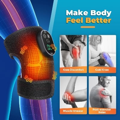 Picture of Cordless Heated Knee Brace Wrap, K-nee Heating Pad With Touch Screen Control, Adjustable Knee Shoulder Elbow Heating Pad With 6 Heating Levels, 3 Massaging Modes & Timer, Built-in 3000mAh Battery Black Int: One size