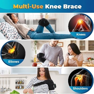 Picture of Cordless Heated Knee Brace Wrap, K-nee Heating Pad With Touch Screen Control, Adjustable Knee Shoulder Elbow Heating Pad With 6 Heating Levels, 3 Massaging Modes & Timer, Built-in 3000mAh Battery Black Int: One size