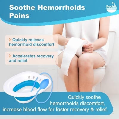 Picture of Sitz Bath for Toilet Seat Hemorrhoids and Postpartum Care, Yoni Steam Seat, Perineal Soaking, Collapsible, Flusher Hose, Drain Holes, Wider Seating Area Multicolor
