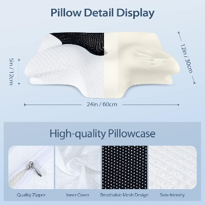 Picture of HOMCA Memory Foam Cervical Pillow 2 in 1 Ergonomic Orthopedic Neck Support Pillow – Contour Design for Neck Pain Relief  Side, Back & Stomach Sleepers Multicolor