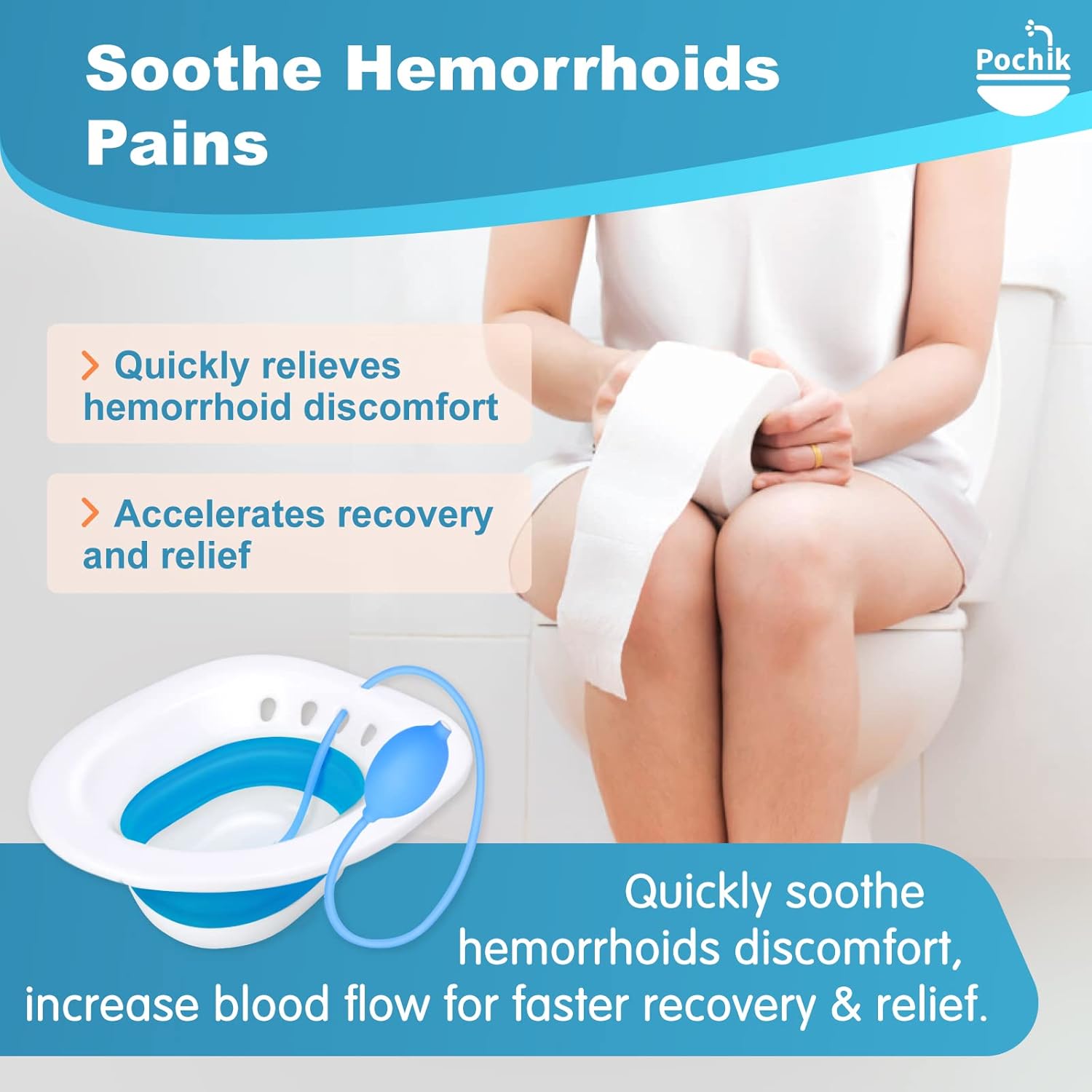 Picture of Sitz Bath for Toilet Seat – Hemorrhoids, Postpartum & Yoni Steam Care  Collapsible Perineal Soaking Seat with Flusher Hose & Drain Holes Multicolor