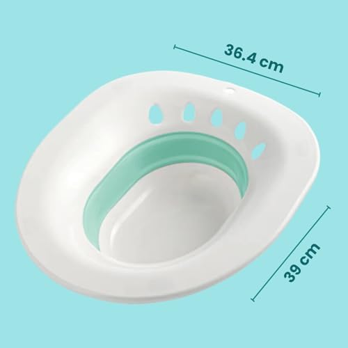 Picture of Sitz Bath, Sitz Bath for Hemorrhoids, Sitz Bath for Toilet Seat, Postpartum Care, Sits Bath Kit for Women, Collapsible, Flusher Hose, Drain Holes, Wider Seating Area, Deeper Bowl Multicolor