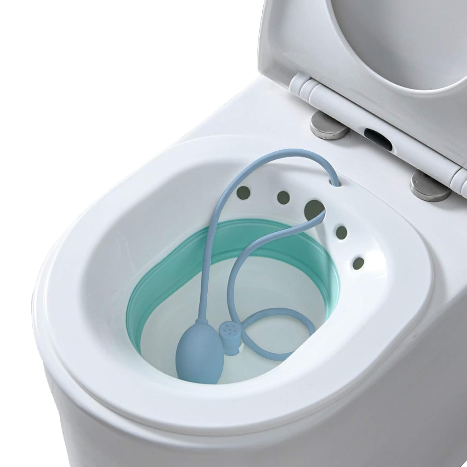 Picture of Sitz Bath, Sitz Bath for Hemorrhoids, Sitz Bath for Toilet Seat, Postpartum Care, Sits Bath Kit for Women, Collapsible, Flusher Hose, Drain Holes, Wider Seating Area, Deeper Bowl Multicolor