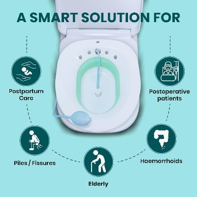 Picture of Sitz Bath, Sitz Bath for Hemorrhoids, Sitz Bath for Toilet Seat, Postpartum Care, Sits Bath Kit for Women, Collapsible, Flusher Hose, Drain Holes, Wider Seating Area, Deeper Bowl Multicolor