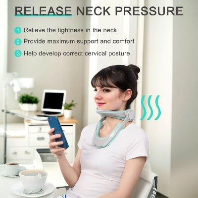 Picture of Neck Brace Soft Support, 360 Degree Adjustable Neck Stretcher, Prevent Head Bowing with Ergonomic Design, Suitable for Students, Office Workers Green Int: One size