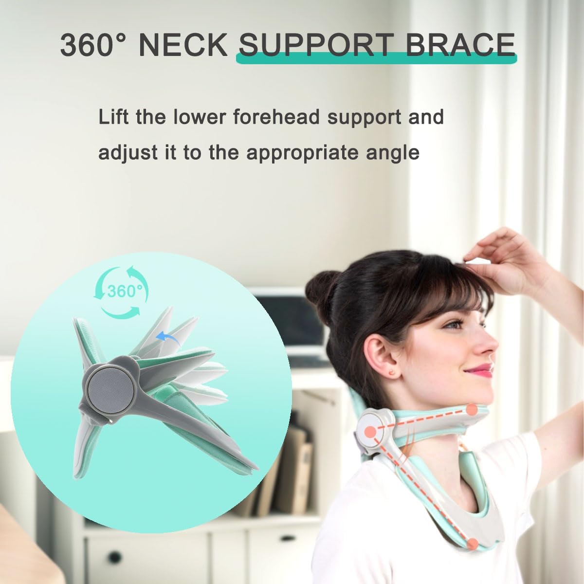 Picture of Neck Brace Soft Support, 360 Degree Adjustable Neck Stretcher, Prevent Head Bowing with Ergonomic Design, Suitable for Students, Office Workers Green Int: One size