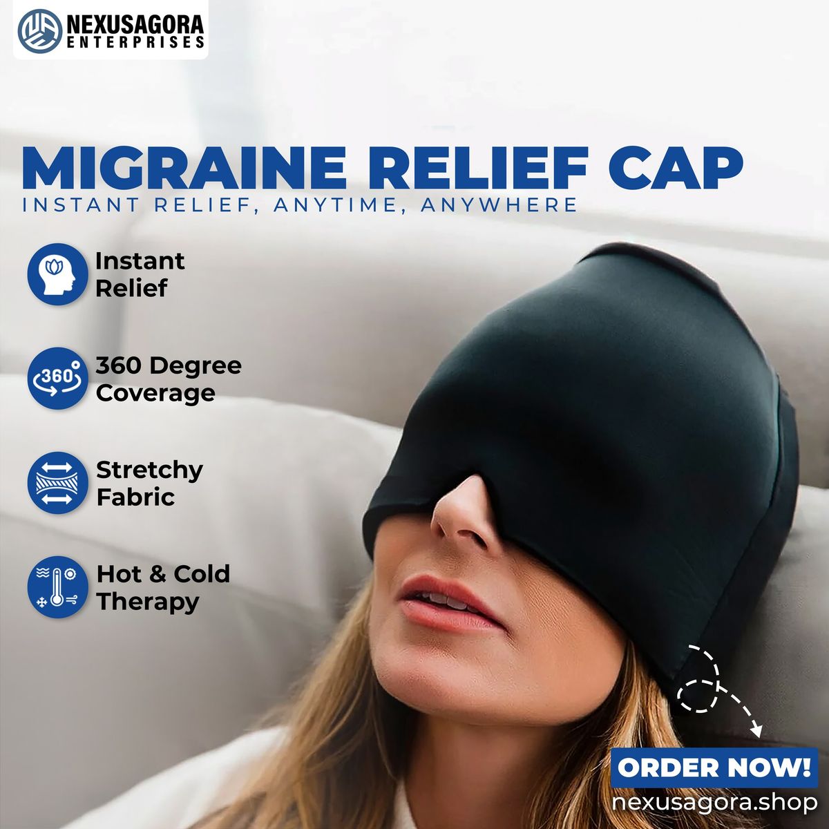 Picture of Migraine Relief Cap,Soothing Migraine Mask,Upgraded Odorless Gel Ice Head Wrap, Hot and Cold Therapy, FSA-HSA Eligible Headache Ice Pack for Tension and Stress Multicolor