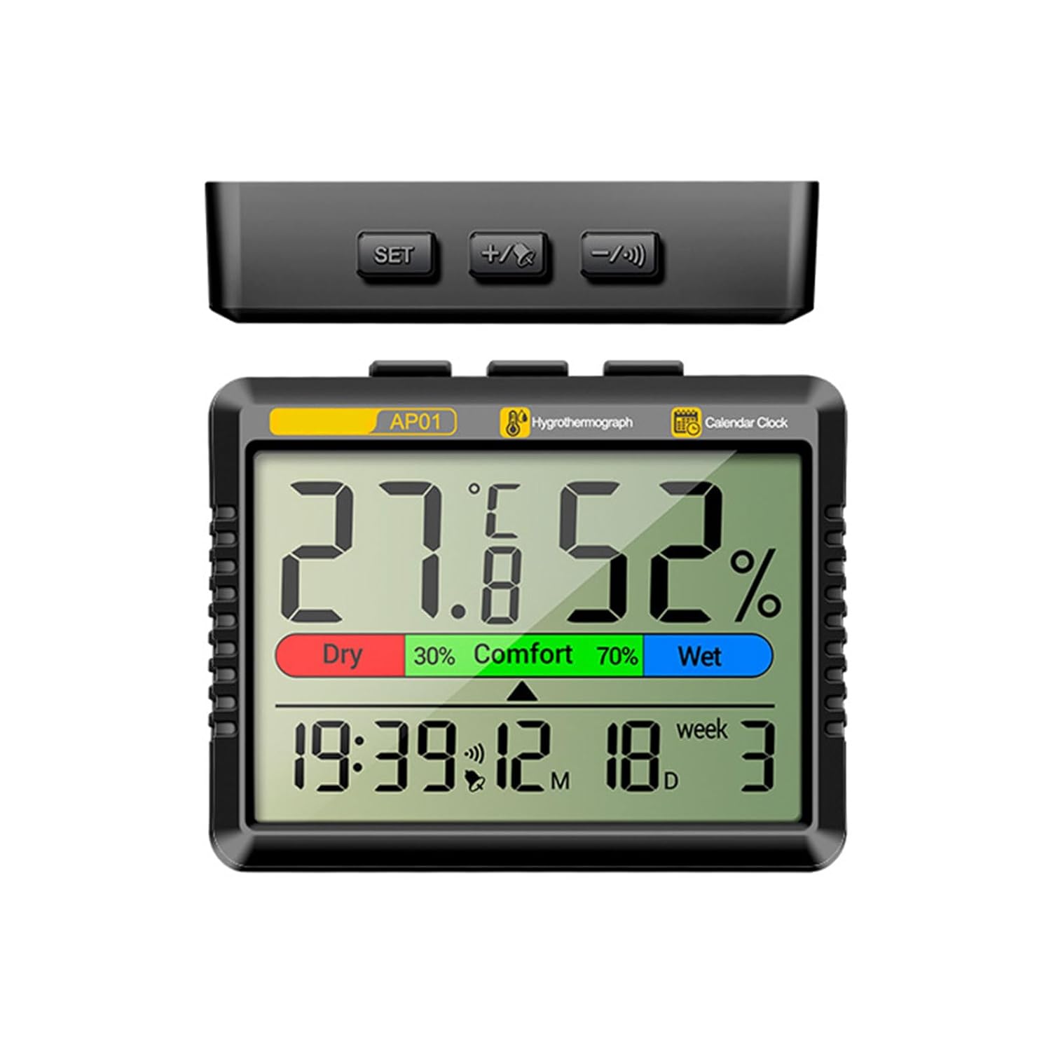 Picture of Digital Hygrometer Tester Thermometers Measuring Device With Intelligent Clock Suitable For Office Study Environment Multicolor