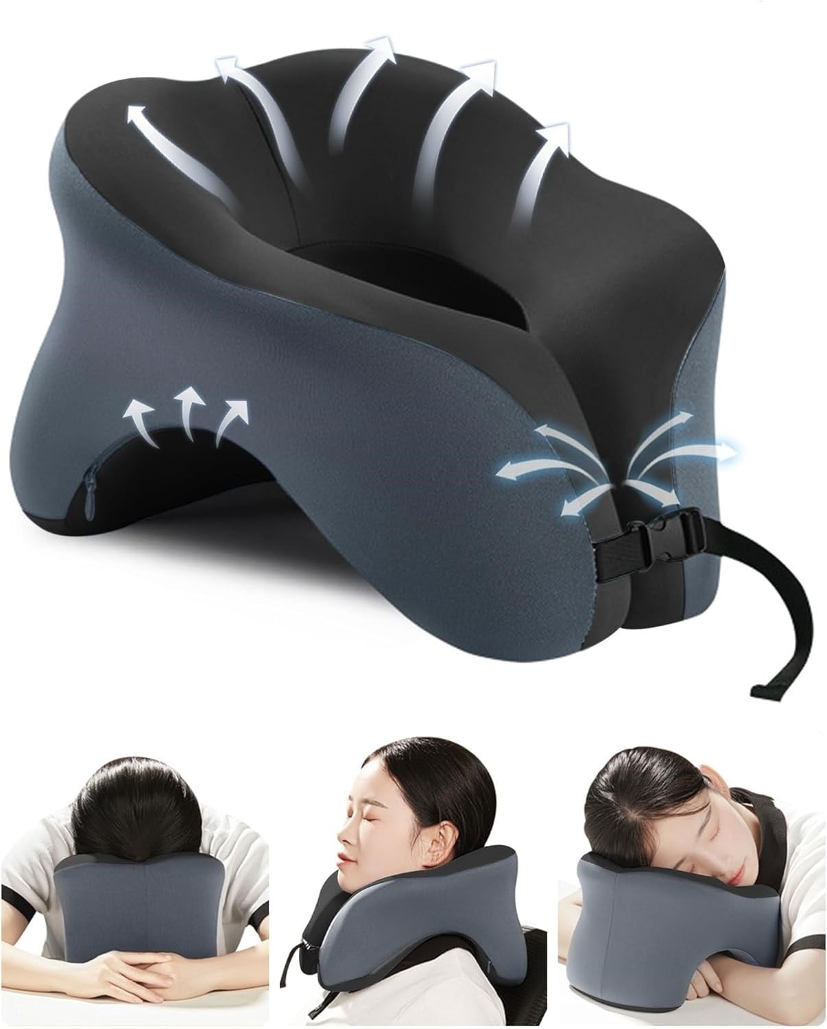 Picture of Travel Pillow for Airplanes with 360 Head Support,Memory Foam 2-in-1 Neck Pillow Airplane,Travel Neck Pillow with Storage Bag,Adjustable Clasp for Travel,Home,Office,and Gaming Multicolor