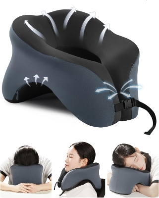 Picture of Travel Pillow for Airplanes with 360 Head Support,Memory Foam 2-in-1 Neck Pillow Airplane,Travel Neck Pillow with Storage Bag,Adjustable Clasp for Travel,Home,Office,and Gaming Multicolor