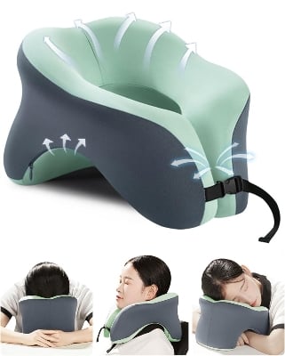 Picture of Travel Pillow for Airplanes with 360 Head Support,Memory Foam 2-in-1 Neck Pillow Airplane,Travel Neck Pillow with Storage Bag,Adjustable Clasp for Travel,Home,Office,and Gaming Multicolor