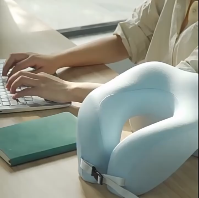Picture of Travel Pillow for Airplanes with 360 Head Support,Memory Foam 2-in-1 Neck Pillow Airplane,Travel Neck Pillow with Storage Bag,Adjustable Clasp for Travel,Home,Office,and Gaming Multicolor